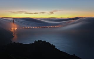 Картинка мост, ночь, туман