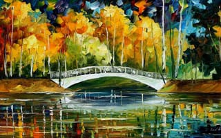 Картинка мост, картина маслом, осень