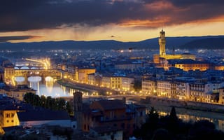 Картинка палаццо веккьо, флоренция, италия, город, огни, ночь