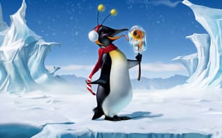 Картинка айсберги, шапочка, пингвин, конфетка из рыбы, помпоны