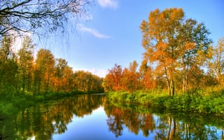 Картинка river, autumn, landscape, trees, nature