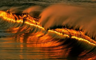 Картинка Золотая волна на закате, Мексика, Пуэрто-Эскондидо