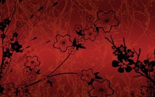 Картинка Чёрные цветы на красном фоне (фрактал)