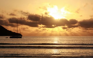 Картинка Закат на пляже Бо Валон, Сейшелы, остров Маэ