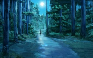 Обои Девочка в ночном лесу