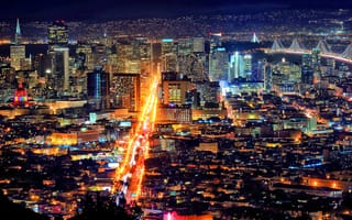 Картинка Улицы и ночные огни Сан-Франциско c холма Твин Пикс