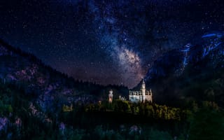 Картинка Млечный путь над замком Нойшванштайн, Германия
