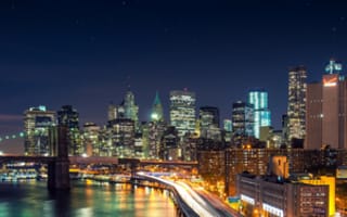 Картинка Манхэттен ночью, Нью-Йорк, США