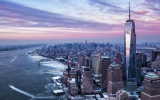 Картинка Манхеттен на закате, Нью-Йорк, США