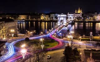 Обои Цепной мост Сеченьи ночью, Будапешт, Венгрия