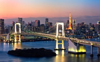 Картинка Радужный мост ночью, Токио, Япония