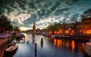 Картинка Вечерний Амстердам, Нидерланды