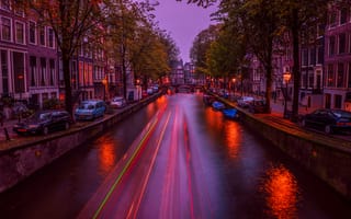 Обои Канал Амстердама ночью, Нидерланды