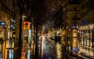 Картинка Улица ночного Цюриха после дождя, Швейцария