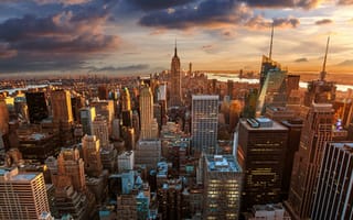 Обои Вид на вечерний Нью-Йорк с высоты, США