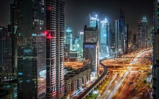 Картинка Небоскребы ночью, Дубай, ОАЭ