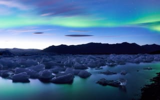 Картинка Лед и северное сияние, Исландия