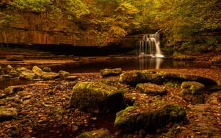 Картинка водопад, stone, осень, камень, waterfall, autumn
