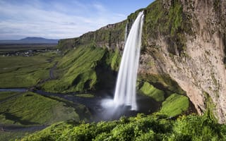 Обои водопад, Rock, Исландия, Iceland, скала, waterfall
