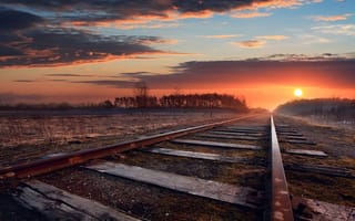 Картинка Осенний закат и железная дорога