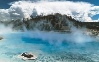 Картинка США, USA, mountains, вода, fog, Yellowstone National Park, горы, Йеллоустонский национальный парк, water, туман