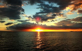 Картинка закат, clouds, sunset, тучи, море, облака, sea