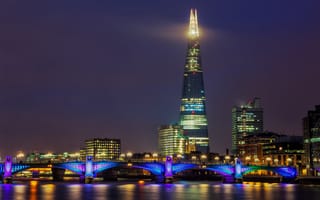 Картинка night, The Shard London Bridge, Лондон, London, небоскребы, UK, The Shard, осколок, Великобритания, ночь, skyscrapers