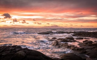 Картинка закат, шотландия, море, камни, берег, трун