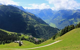 Картинка трава, горы, швейцария, облака