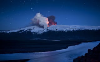 Картинка снег, исландия, эйяфьятлайокудль, извержение, вулкан, горы