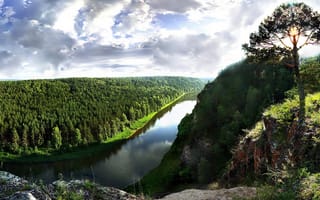 Картинка лес, река ай, урал, река, холм, россия