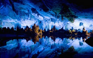 Картинка отражение, гуйлинь, вода, пещера тростниковой флейты, пещера, китай