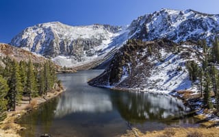 Картинка снег, озеро, горы, эллери лейк, калифорния, зима, сша