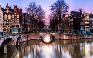 Обои отражение, кейзерсграхт, нидерланды, мост, канал, амстердам