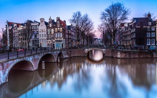 Картинка отражение, кейзерсграхт, город, канал, амстердам, нидерланды, голландия, мост