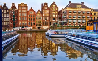 Картинка река, амтсердам, нидерланды, лодка, канал