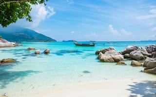 Картинка пляж, ко липе, лодка, камни, море, таиланд