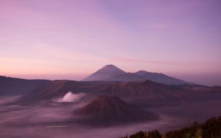 Картинка рассвет, горы, вулкан, туман, ява, бромо, утро, индонезия