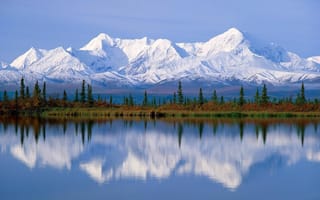 Картинка озеро, сша, горы, аляска, отражение