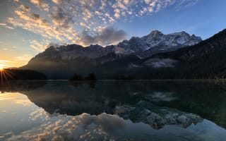 Картинка озеро, отражение, горы, облака