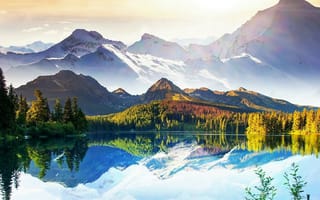 Картинка лес, горы, озера корульди, сванетия, грузия, красота, снег, природа, озеро