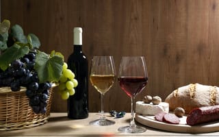Картинка бутылка, хлеб, вино, еда, виноград