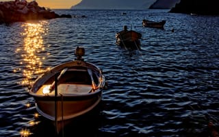 Картинка закат, лодка, море