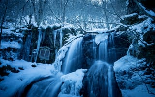 Обои водопад, зима, природа, лед, снег