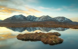 Картинка закат, little loch broom, шотландия, озеро, горы, an teallach