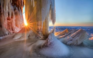 Картинка зима, висконсин, лед, apostle islands, ледяная пещера