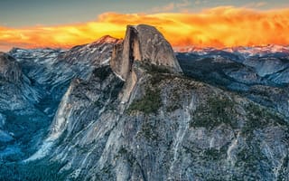 Картинка закат, йосемите, национальный парк йосемити, хаф-доум, скала, калифорния, лес, сша, горы, природа