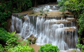 Обои водопад, лес, таиланд, huai mae khamin waterfall
