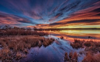 Картинка озеро, рассвет, небо, природа, отражение, lake chatfield