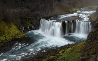 Картинка водопад, река, исландия, природа, каньон, axlafoss waterfall